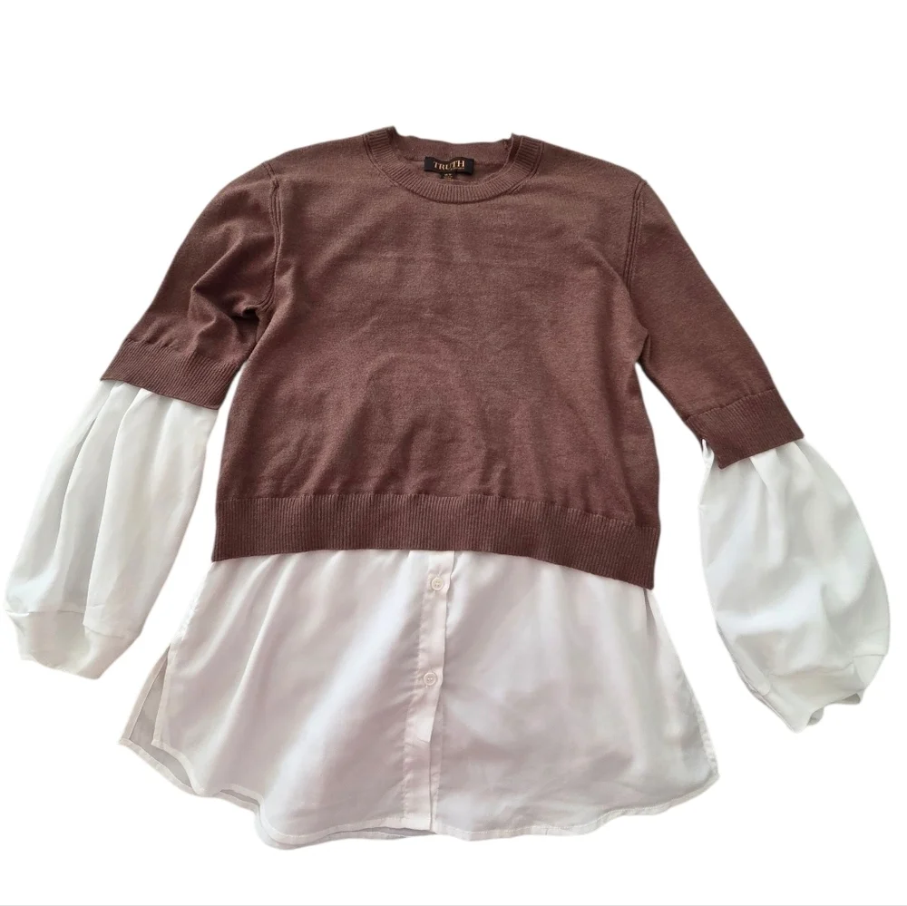 TRUTH Brown Sweater with White Layered Sleeves - Picture 3 of 8